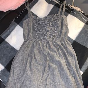 gray ruffled dress